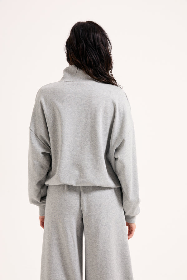 SILVER MARL OVERSIZED HALF ZIP DIAMANTE SWEAT