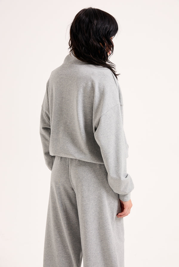 SILVER MARL OVERSIZED HALF ZIP DIAMANTE SWEAT