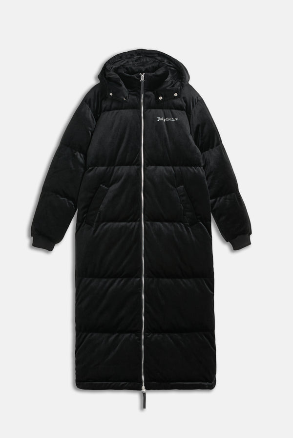 BLACK VELOUR LONGLINE PUFFA JACKET