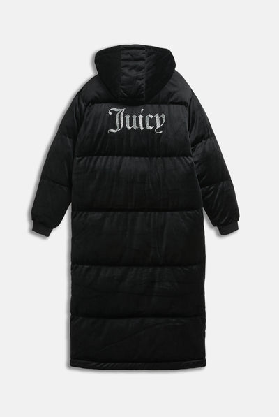 BLACK VELOUR LONGLINE PUFFA JACKET