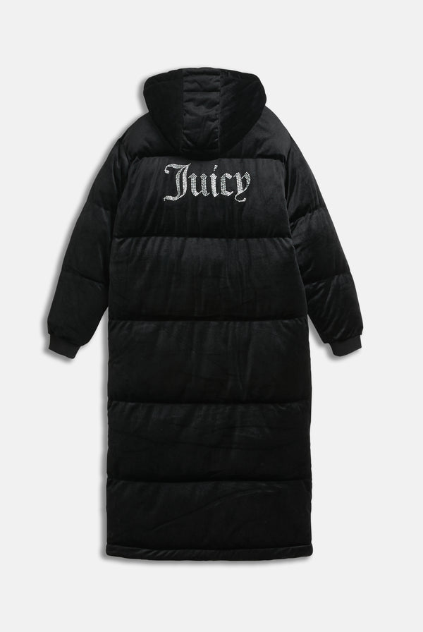 BLACK VELOUR LONGLINE PUFFA JACKET