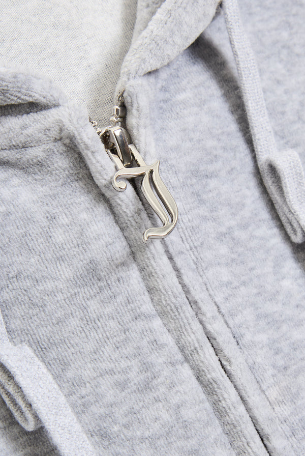 SILVER MARL COTTON VELOUR SHORT SLEEVE HOODIE