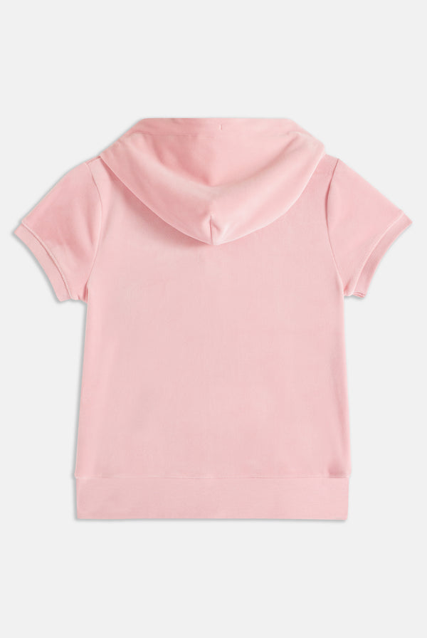 CANDY PINK CLASSIC VELOUR SHORT SLEEVED HOODIE