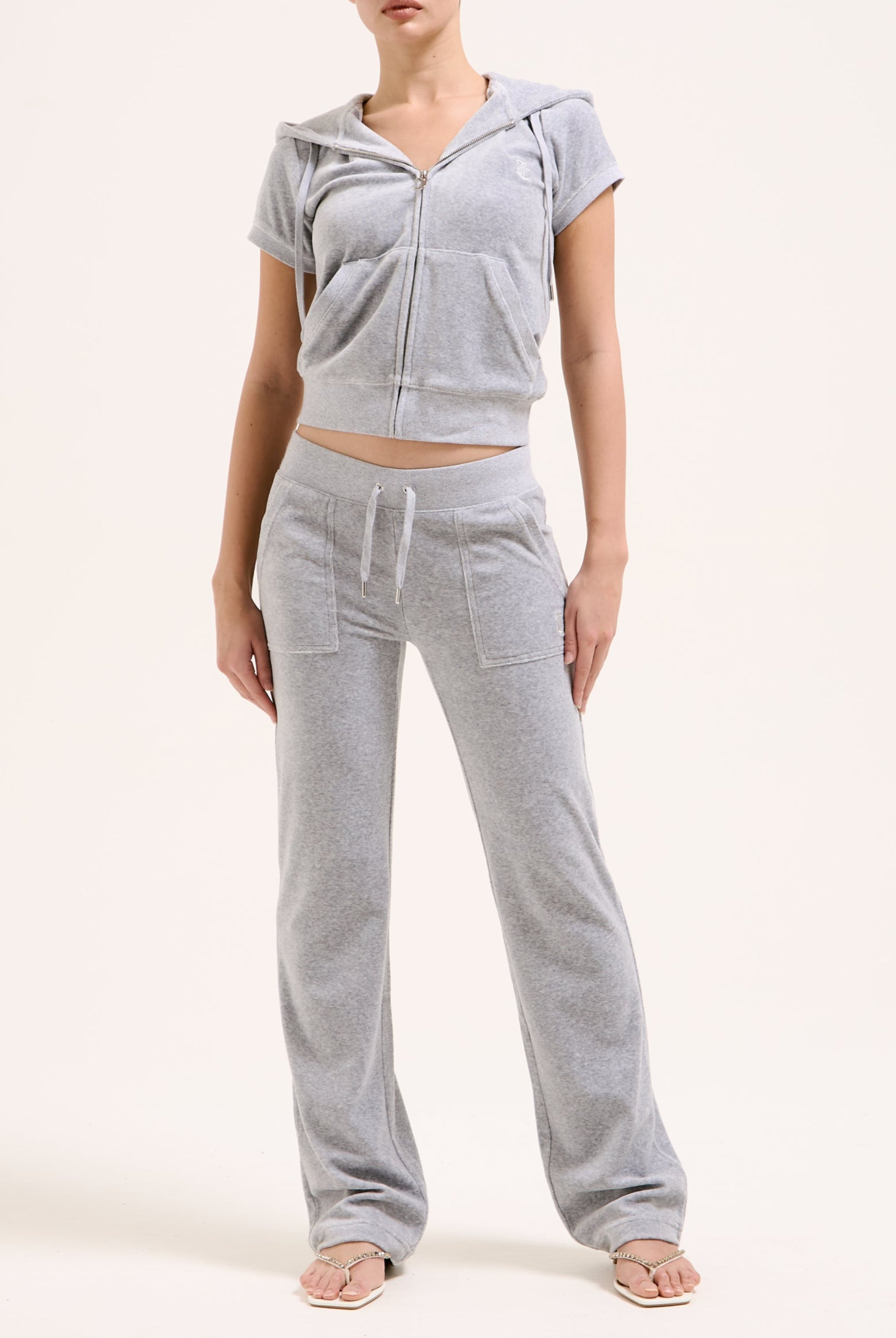 SILVER MARL COTTON VELOUR DEL RAY POCKETED BOTTOMS – Juicy Couture UK
