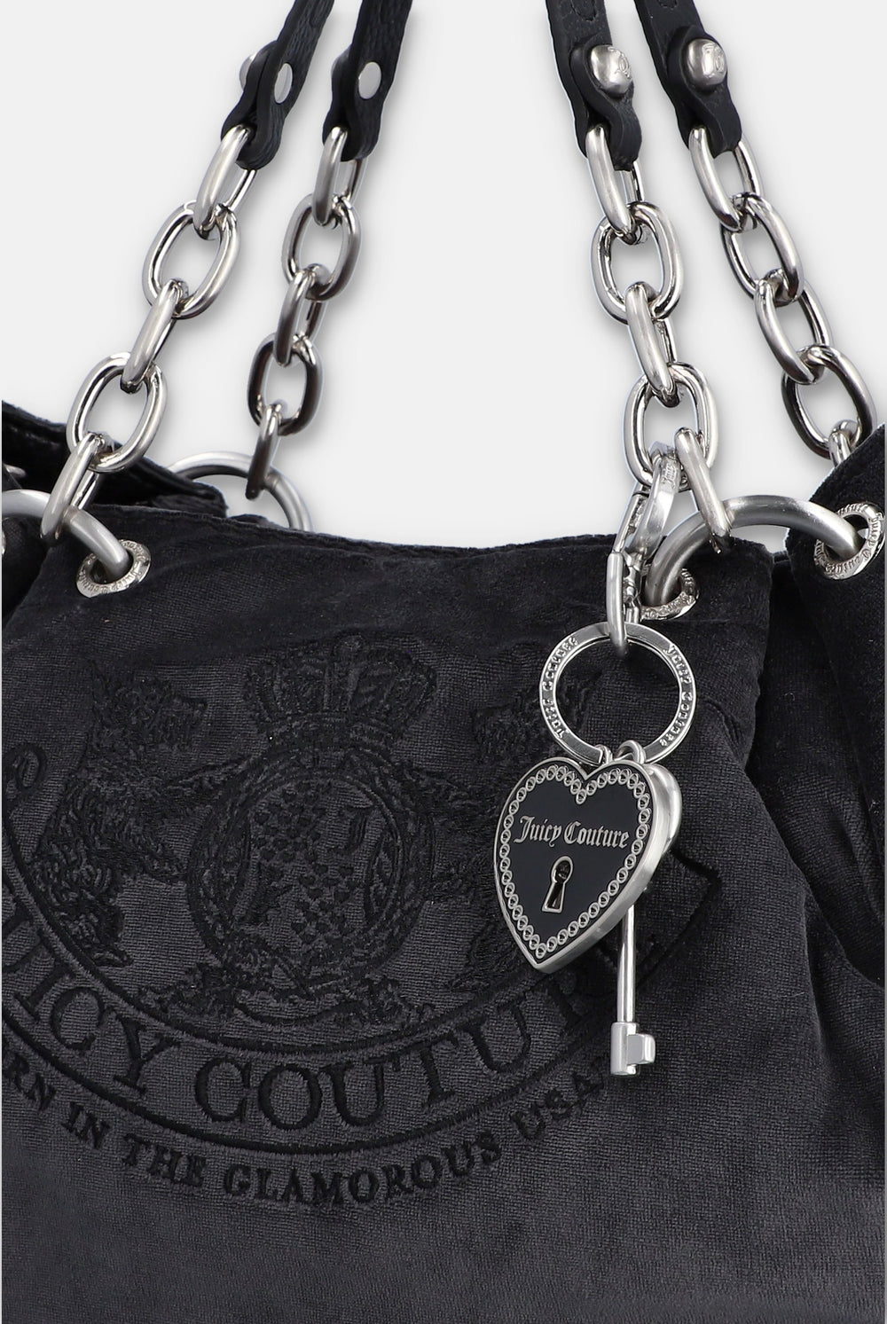 Grey Chain Handle Daydreamer Crest Velour Bag
