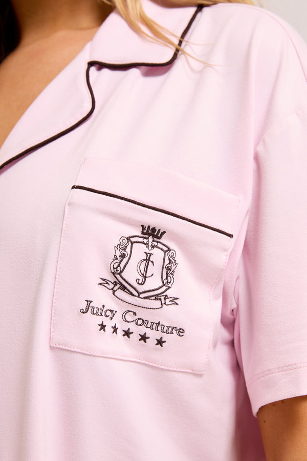 Displays the Cherry Blossom 'Juicy' branded chateau short sleeve pyjama set featuring the Logo 