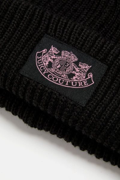 BLACK CREST SCARF / BEANIE SET