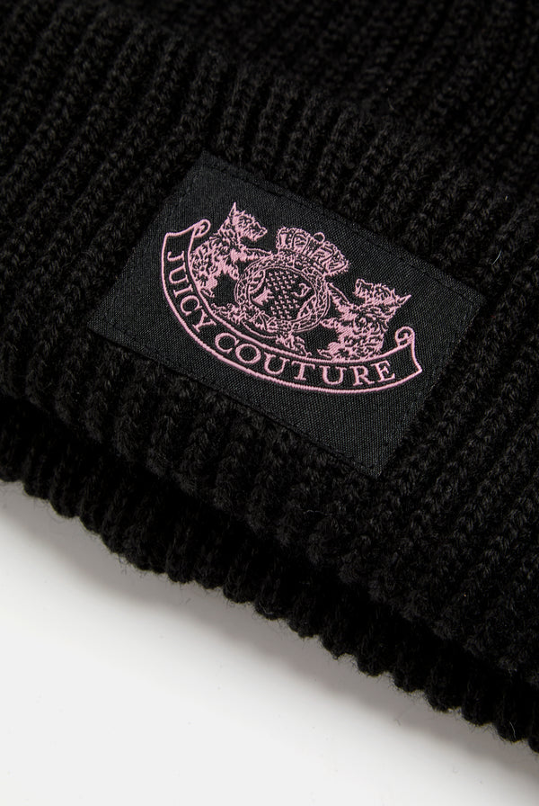 BLACK CREST SCARF / BEANIE SET