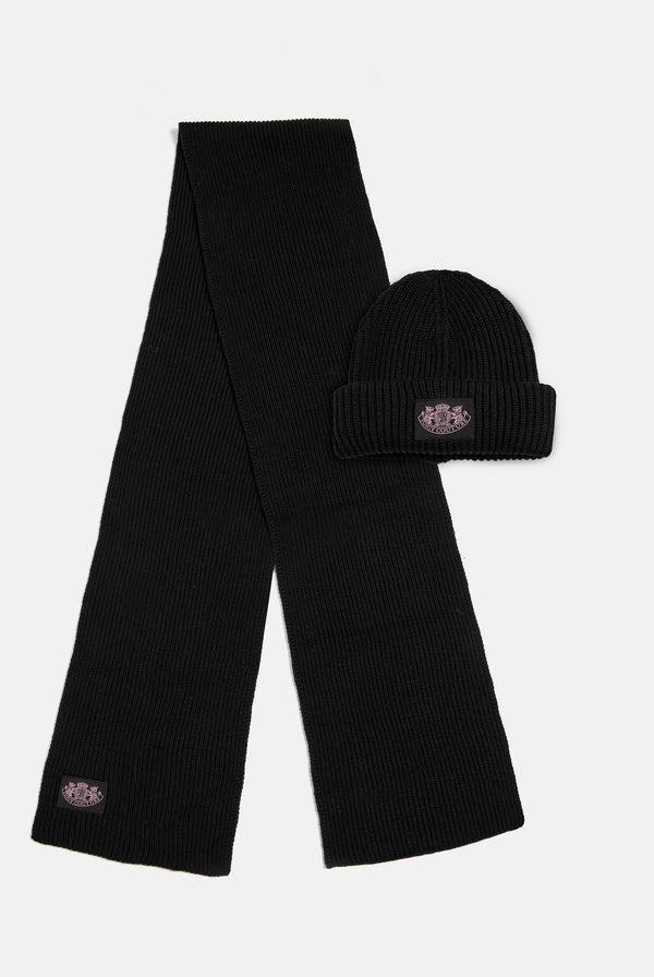 BLACK CREST SCARF / BEANIE SET