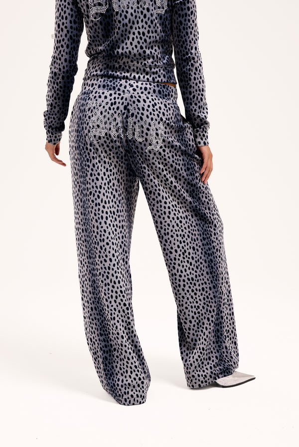 BLACK CHEETAH WIDE LEG CLASSIC VELOUR TRACK PANT