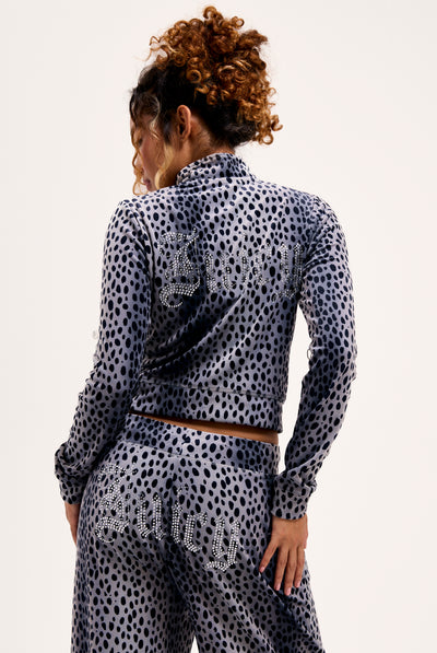 BLACK CHEETAH ZIP-THROUGH VELOUR TRACK TOP
