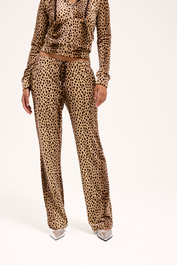 CARAMEL CHEETAH DIAMANTE VELOUR TRACKSUIT BOTTOM
