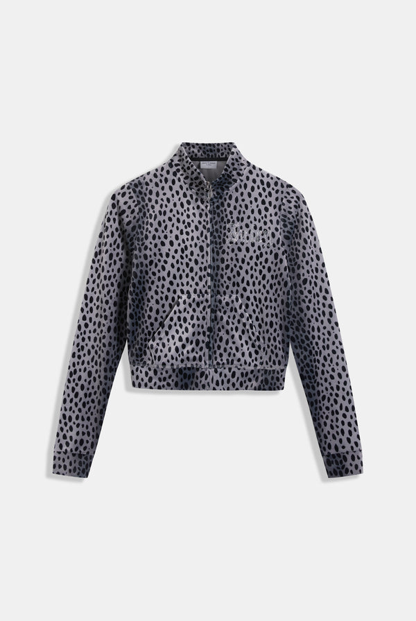 BLACK CHEETAH ZIP-THROUGH VELOUR TRACK TOP