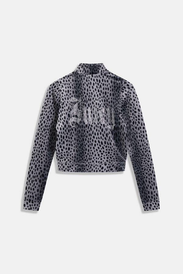 BLACK CHEETAH ZIP-THROUGH VELOUR TRACK TOP