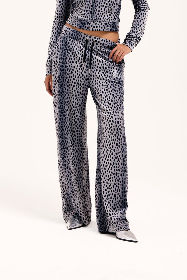 BLACK CHEETAH WIDE LEG CLASSIC VELOUR TRACK PANT