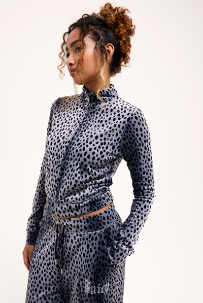 BLACK CHEETAH ZIP-THROUGH VELOUR TRACK TOP