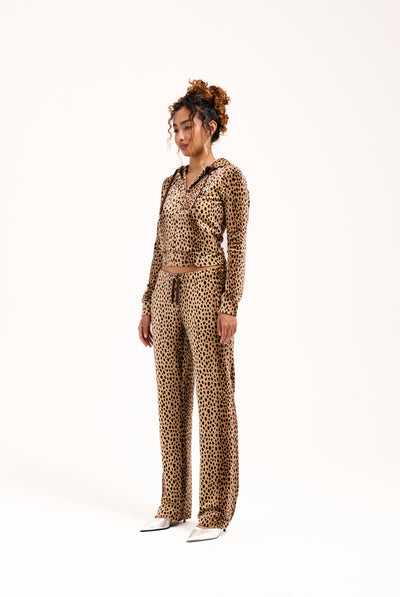 CARAMEL CHEETAH DIAMANTE VELOUR TRACKSUIT BOTTOM