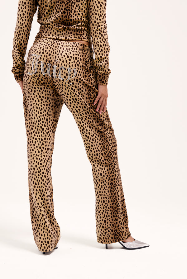 CARAMEL CHEETAH DIAMANTE VELOUR TRACKSUIT BOTTOM