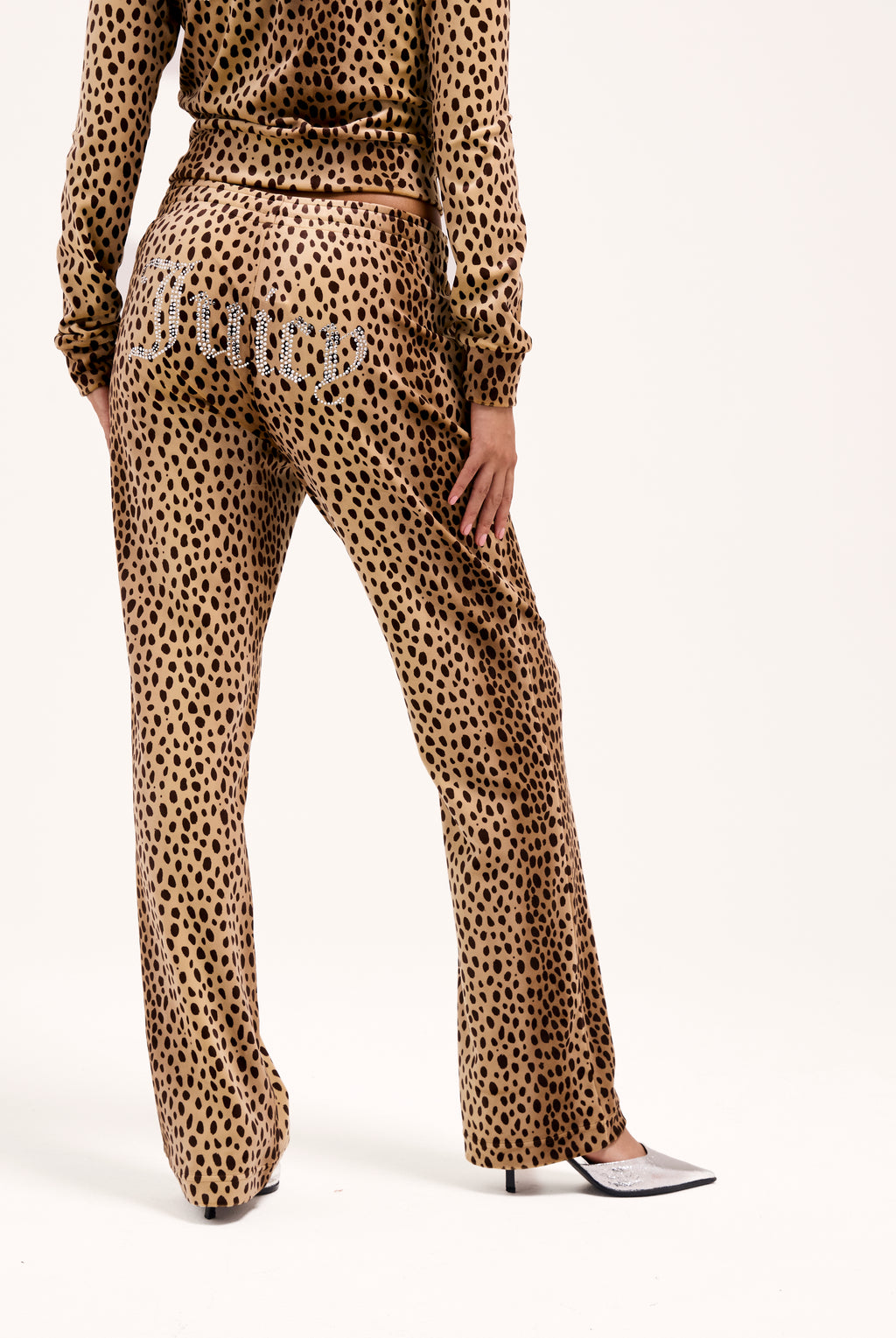 CARAMEL CHEETAH DIAMANTE VELOUR TRACKSUIT BOTTOM
