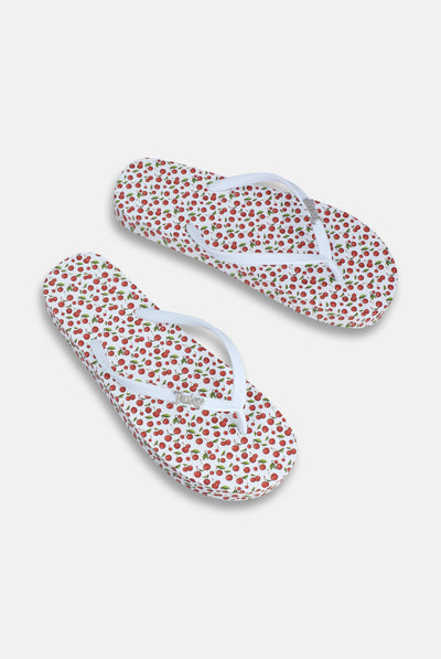 WHITE CHERRY PRINT PLATFORM FLIP FLOP