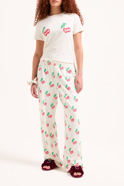CHERRY PRINT PYJAMA SET WITH SCRUNCHIE