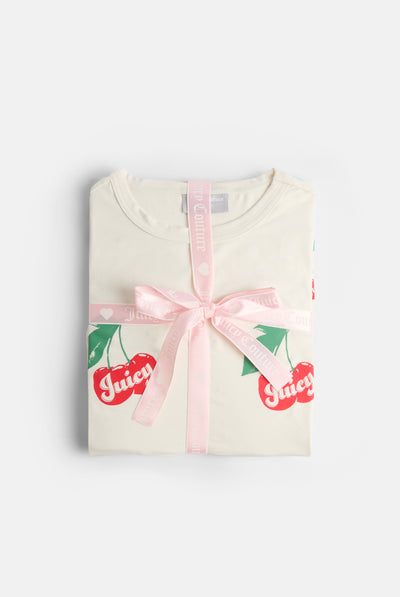 CHERRY PRINT PYJAMA SET WITH SCRUNCHIE