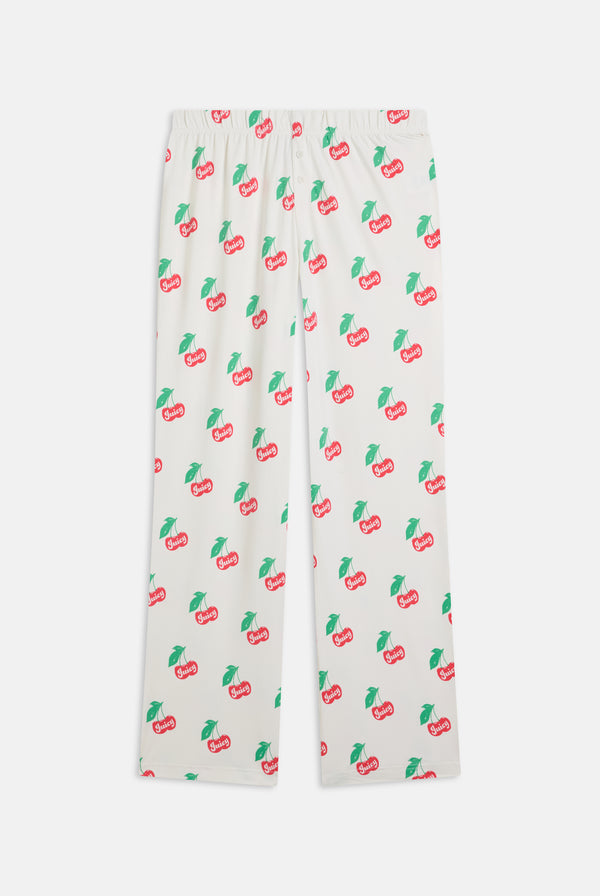 CHERRY PRINT PYJAMA SET WITH SCRUNCHIE