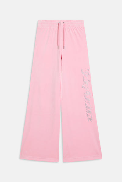 JUICY PINK OUTLINE DIAMANTE WIDE LEG VELOUR TRACK PANT