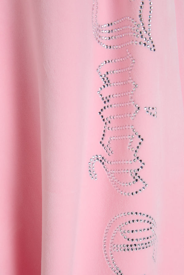JUICY PINK OUTLINE DIAMANTE WIDE LEG VELOUR TRACK PANT