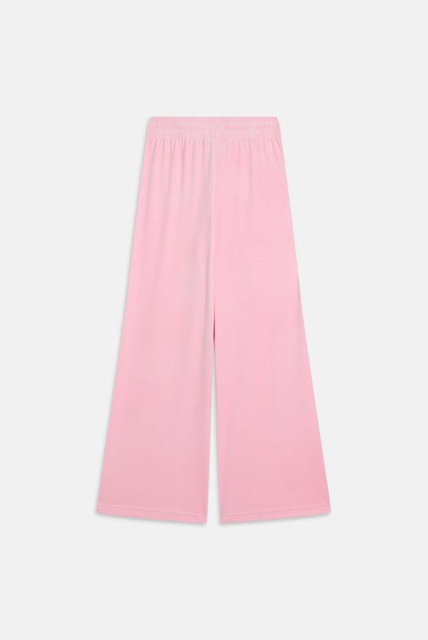 JUICY PINK OUTLINE DIAMANTE WIDE LEG VELOUR TRACK PANT