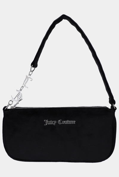 BLACK DIAMANTE VELOUR SHOULDER BAG