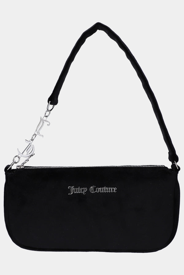 BLACK DIAMANTE VELOUR SHOULDER BAG