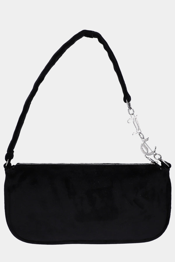 BLACK DIAMANTE VELOUR SHOULDER BAG