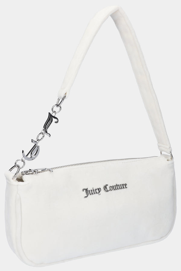 CREAM DIAMANTE VELOUR SHOULDER BAG