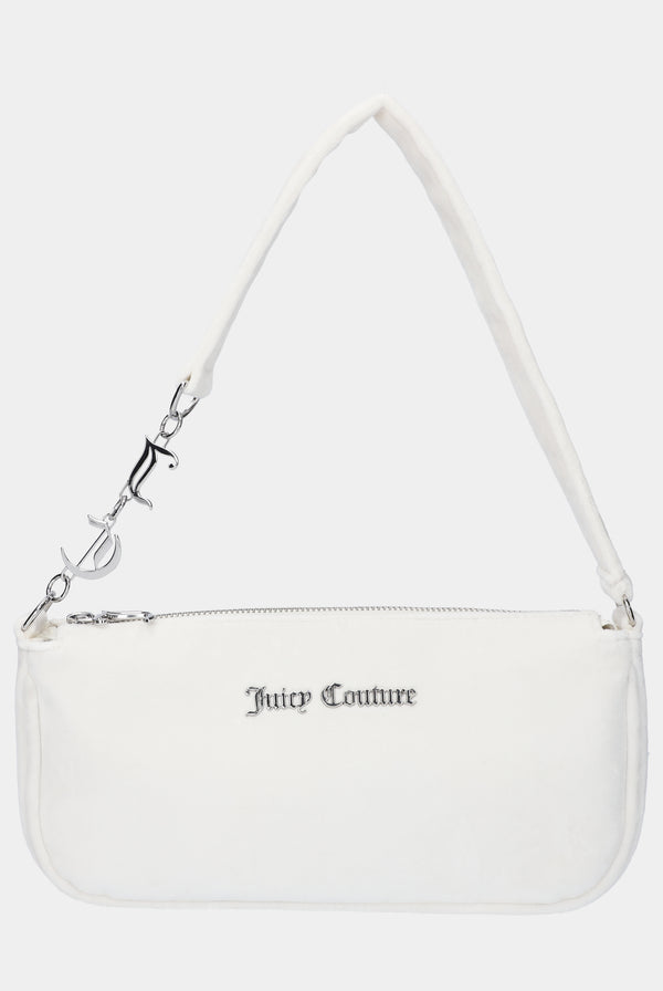 CREAM DIAMANTE VELOUR SHOULDER BAG