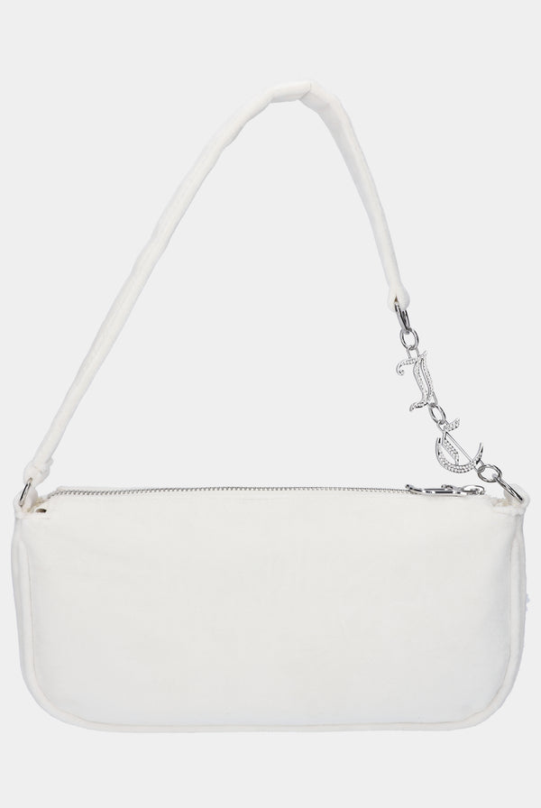 CREAM DIAMANTE VELOUR SHOULDER BAG