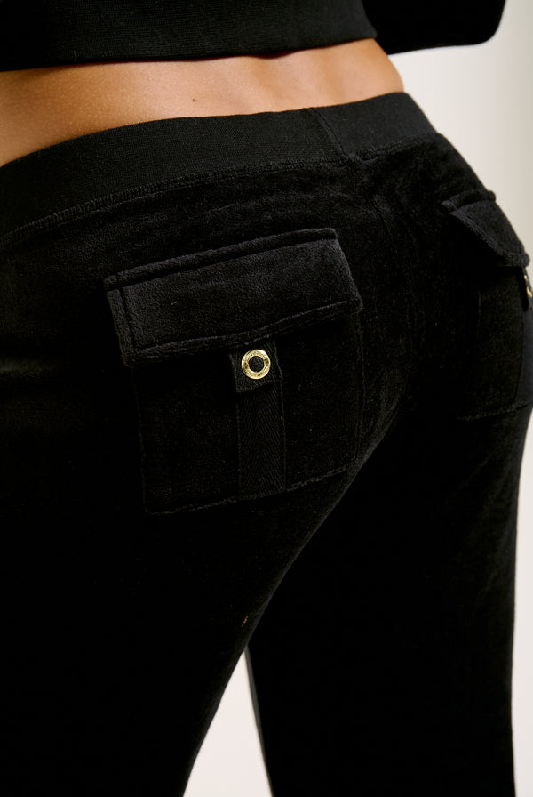 BLACK CHOOSE JUICY ULTRA LOW RISE BAMBOO VELOUR HERITAGE BOTTOMS