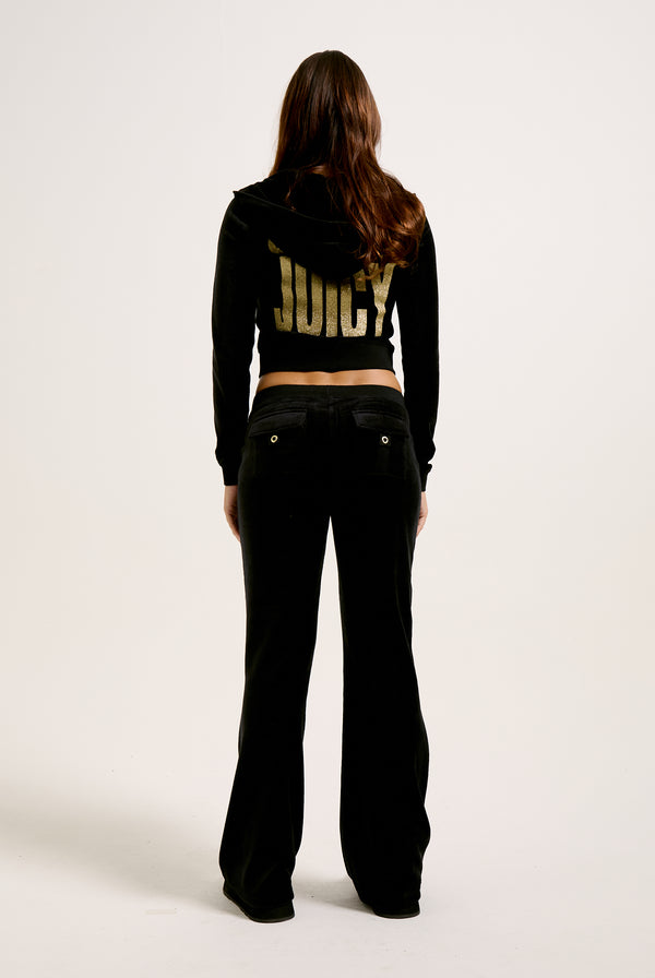 BLACK CHOOSE JUICY ULTRA LOW RISE BAMBOO VELOUR HERITAGE BOTTOMS