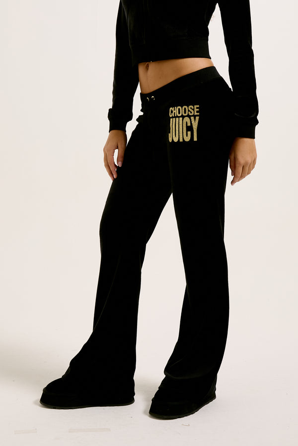 BLACK CHOOSE JUICY ULTRA LOW RISE BAMBOO VELOUR HERITAGE BOTTOMS