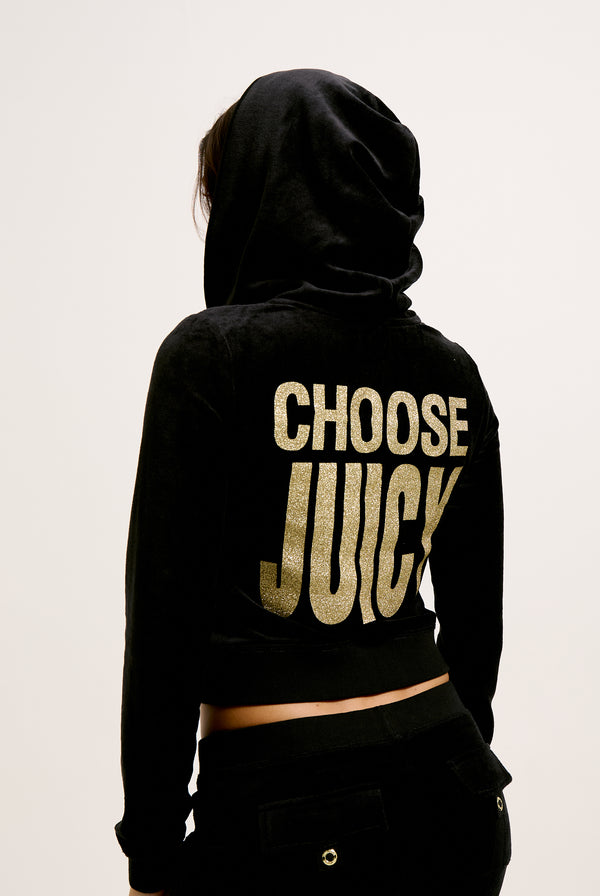 BLACK CHOOSE JUICY BAMBOO VELOUR HERITAGE HOODIE