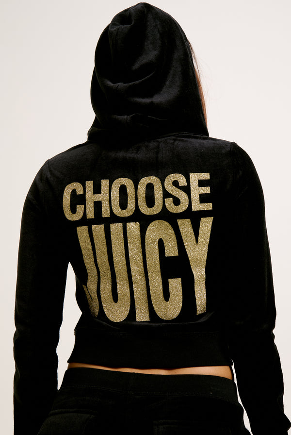 BLACK CHOOSE JUICY BAMBOO VELOUR HERITAGE HOODIE