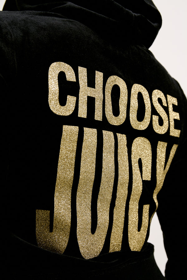 BLACK CHOOSE JUICY BAMBOO VELOUR HERITAGE HOODIE