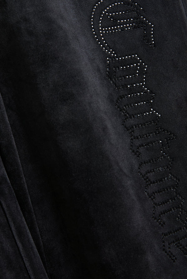 BLACK OUTLINE DIAMANTE CLASSIC VELOUR LOW RISE PANT