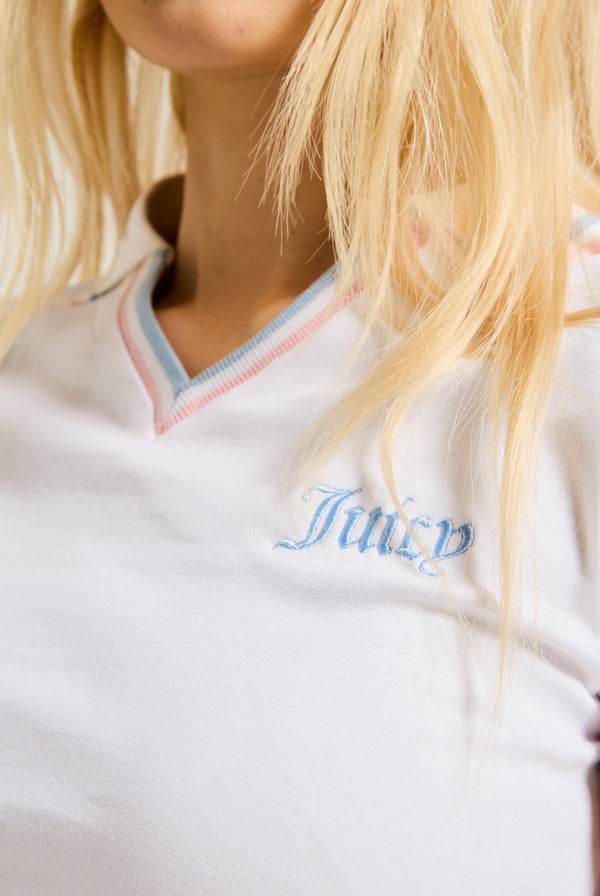WHITE JERSEY STRIPED TIPPED POLO SHIRT