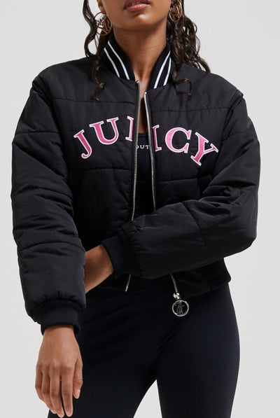 BLACK COLLEGIATE EMBROIDERED PUFFER JACKET