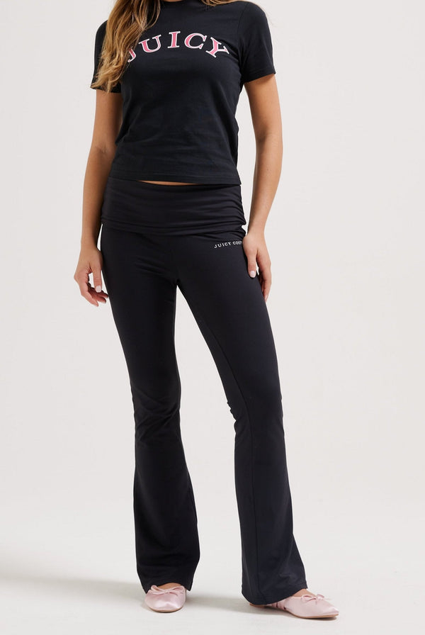 BLACK ROLL DOWN LOW RISE PEACHED TRACK PANT