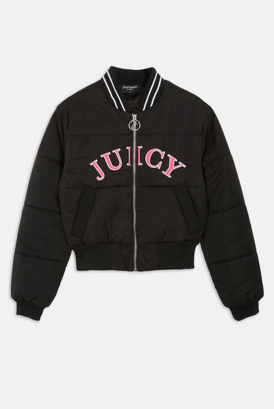 BLACK COLLEGIATE EMBROIDERED PUFFER JACKET