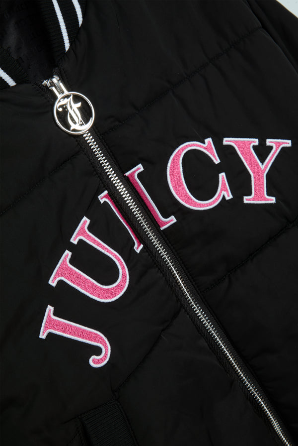 BLACK COLLEGIATE EMBROIDERED PUFFER JACKET