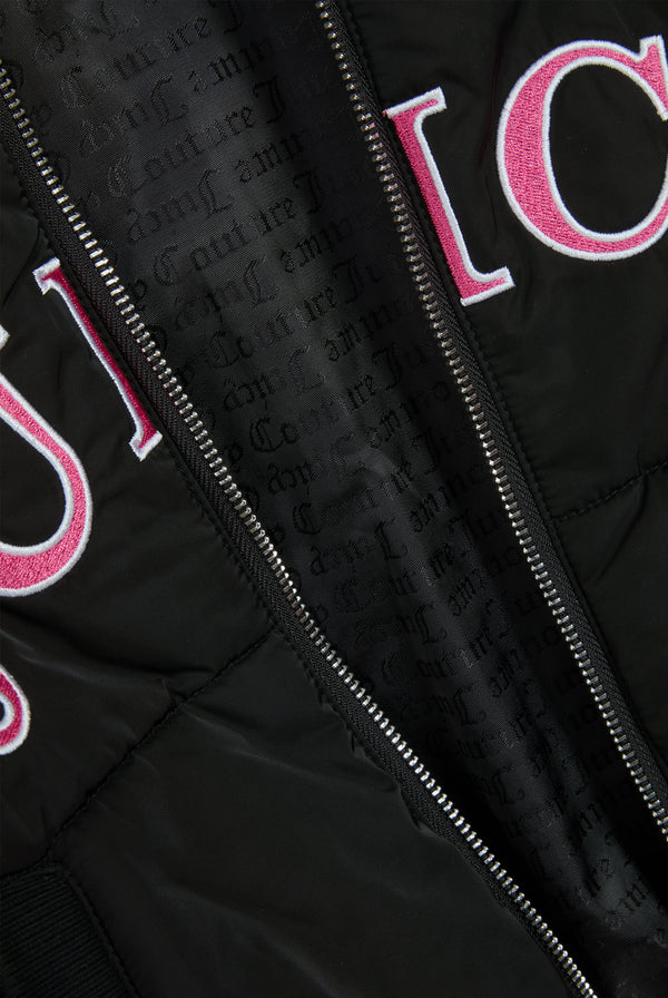 BLACK COLLEGIATE EMBROIDERED PUFFER JACKET