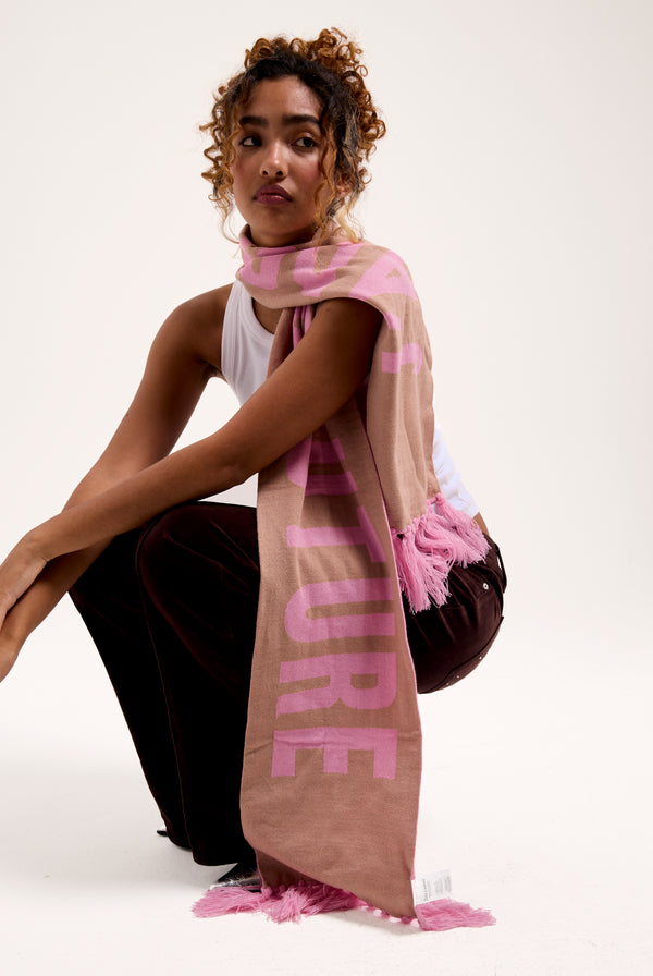 BEGONIA PINK / WARM TAUPE CONTRAST FOOTBALL SCARF